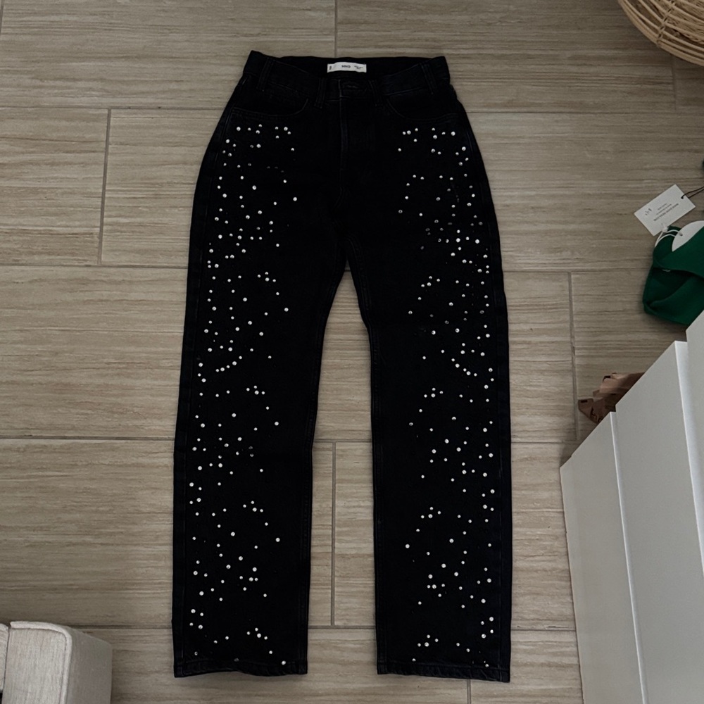 Mango Black Studded Straight Leg Jeans